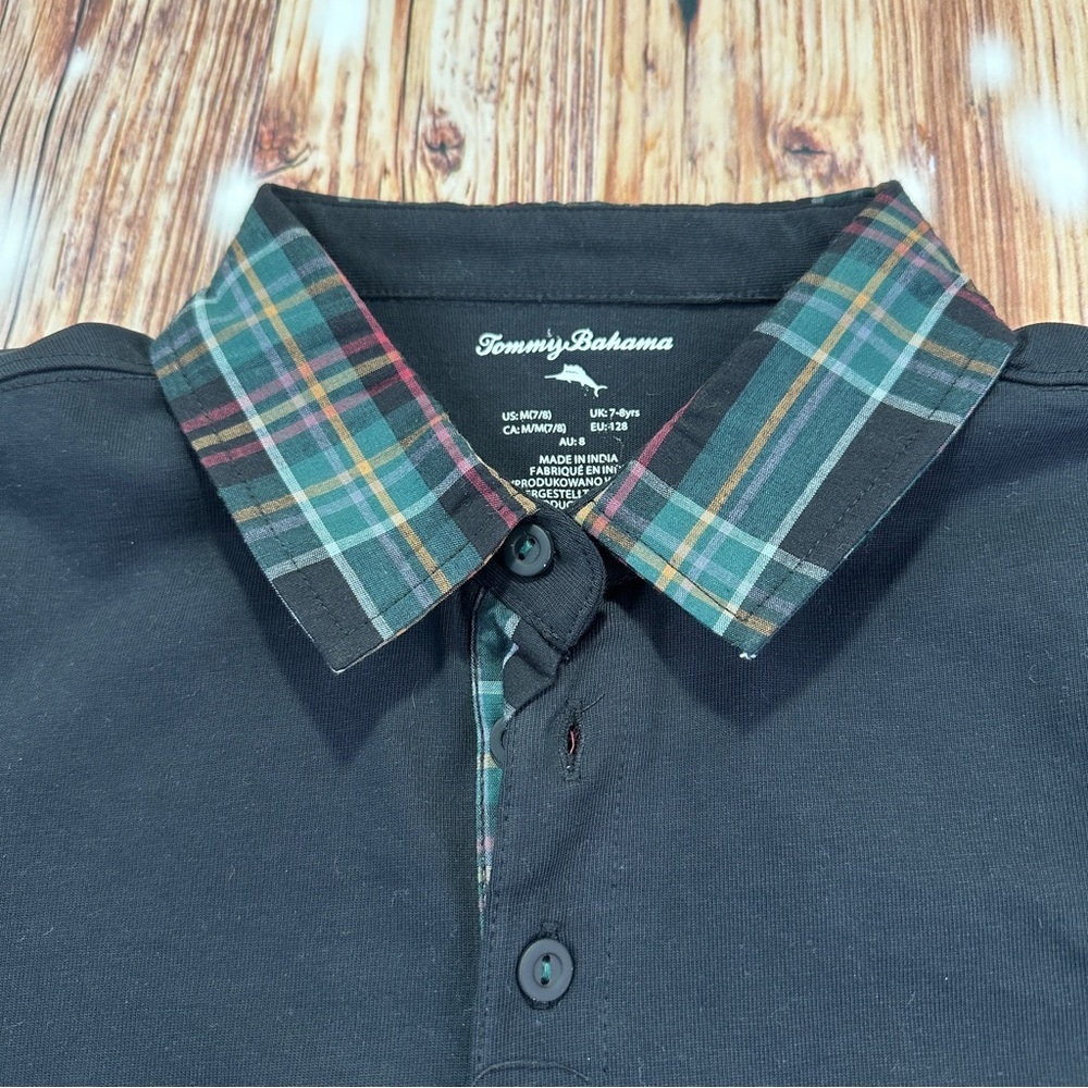 NWT Tommy Bahama Kids Plaid Collared Black Long-Sleeve Shirt - Medium 7/8 - Picture 12 of 12